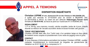 Disparition inquiétante à Valdahon : appel à témoins