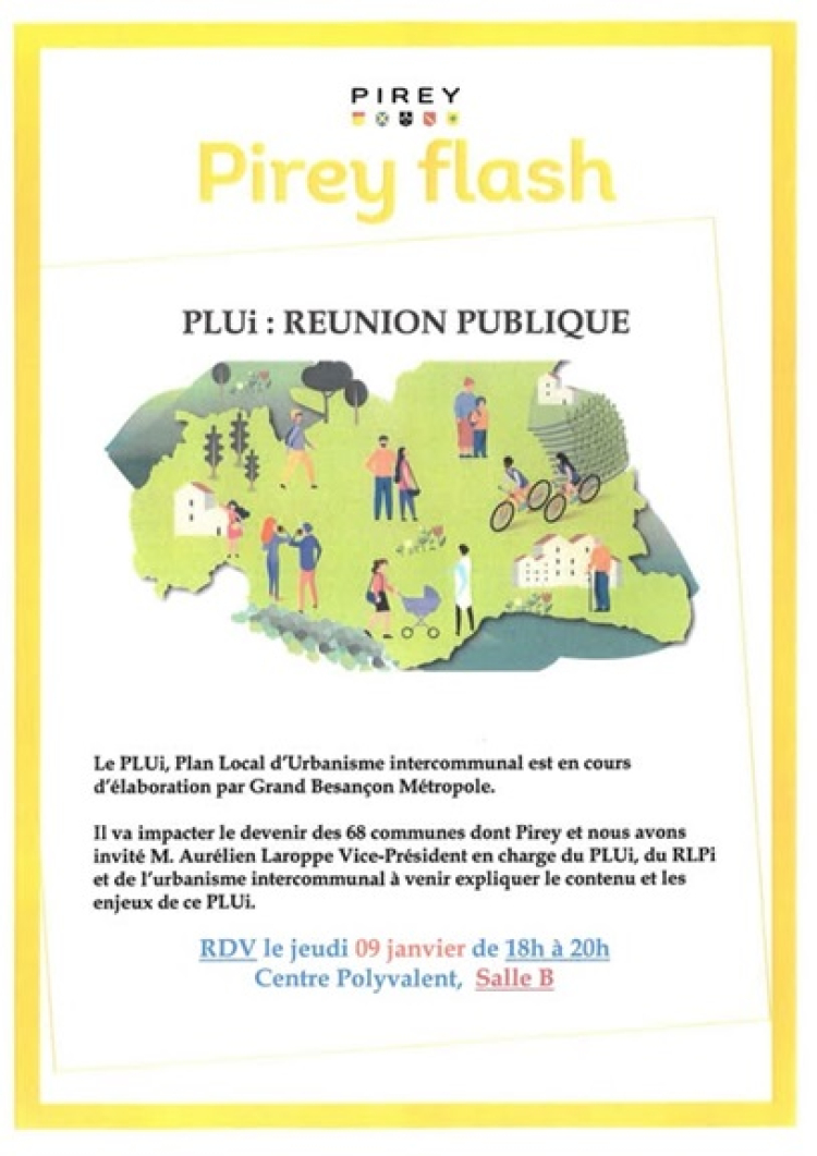 Grand Besançon : Réunion publique sur le prochain PLUi à Pirey
