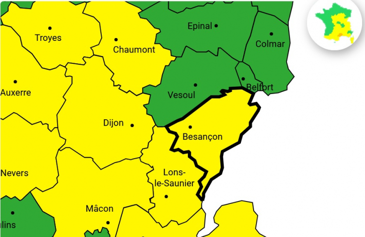 Météo : alerte jaune &quot;neige et verglas&quot; dans le Doubs et le Jura