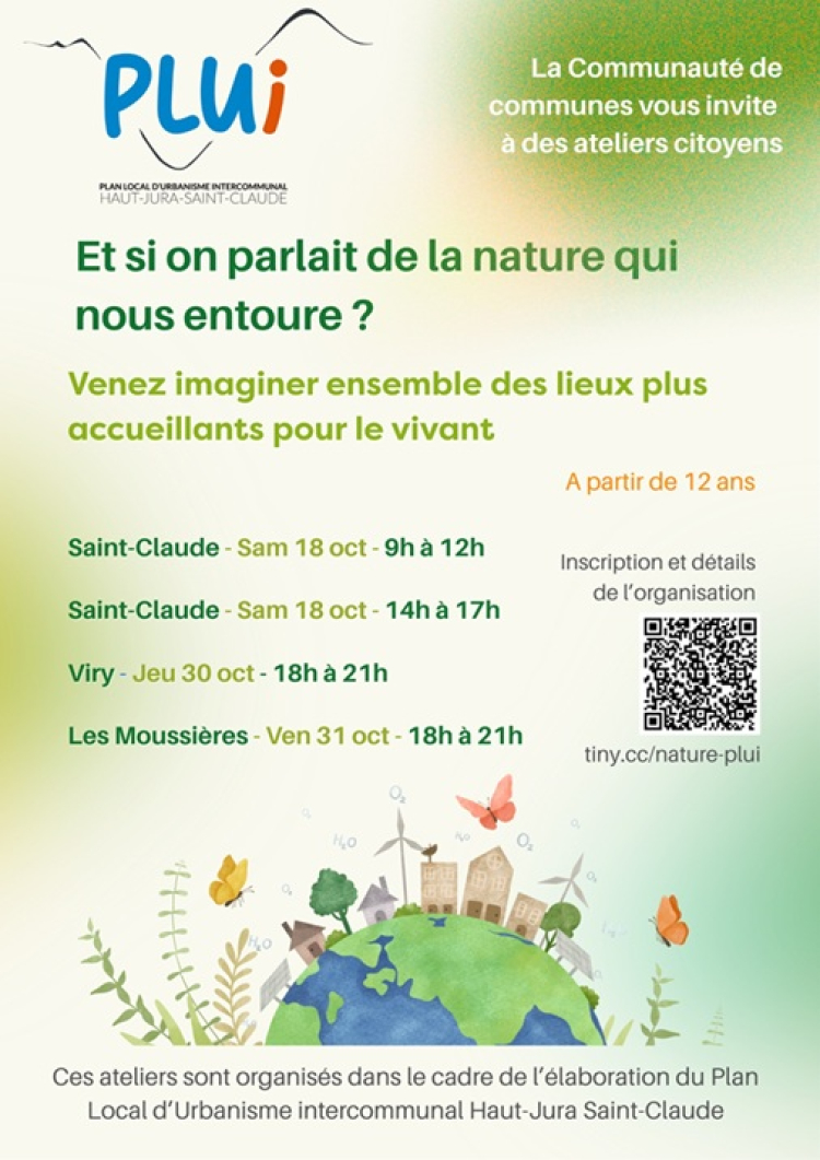 PLUi Haut-Jura Saint-Claude : derniers ateliers citoyens les 30 et 31 octobre