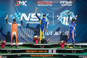 Le jeune Aloïs Girardet (au centre) a remporté une belle victoire le week-end dernier lors de la deuxième étape des National Series Karting